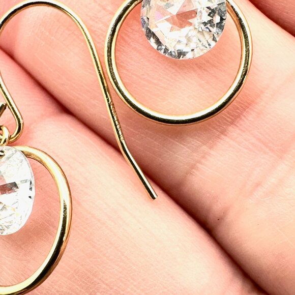 14K Yellow Gold Womens Earrings Cubic Zirconia Chandelier Pierced 2.1 Grams - Picture 3 of 4